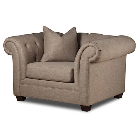 Traditional Upholstered Chair with Rolled Arms and Tufting